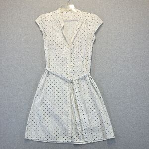Forever White Black Polka Dot Button Front Dress Tie Waist Size S